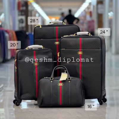چمدان برزنتی طرح گوچی رنگ مشکی ست 4 تکه