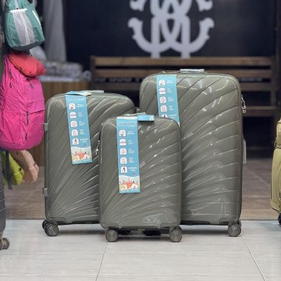 چمدان فایبرگلاس برند فشیون رنگ سبز زیتونی ست 3 تکه