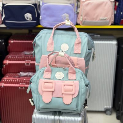 کوله پشتی برزنتی طرح پینترست دو تکه رنگ طوسی تیره